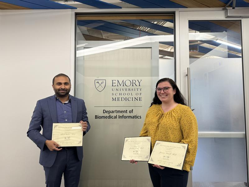 BMI Awards 2024 are released! Faculty Mentorship and Teaching Award was awarded to Dr. Abeed Sarker. Graduate Student award for Excellence in Research Award and Graduate Student Award for Diversity, Equity and Inclusion were awarded to Jeanne Powell.